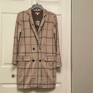 NWOT Maurices Plaid Windowpane Double Breasted Long Length Coatigan Blazer